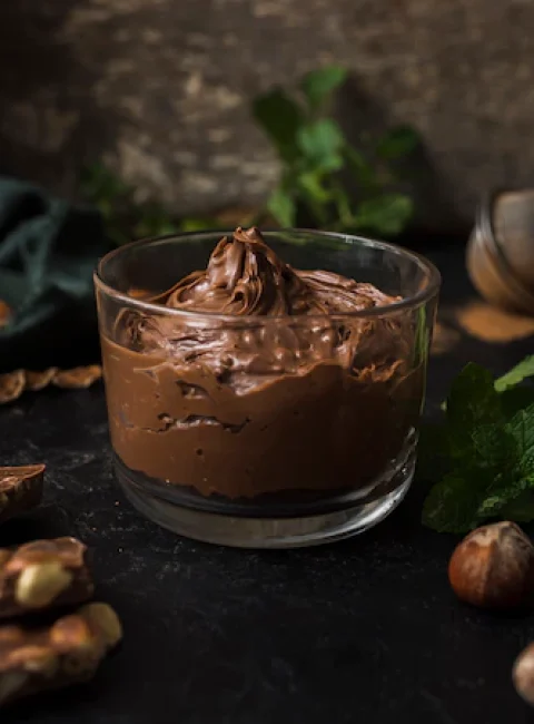 delecious Chocolate Mousse in plain white glass